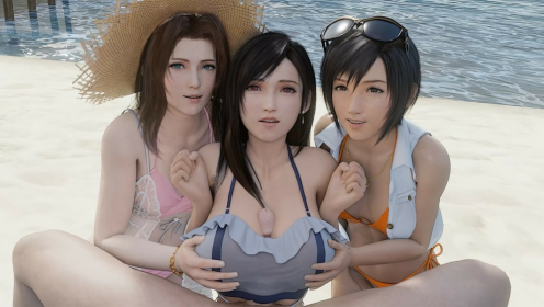 Final Fantasy VR Threesome with Aerith and Tifa