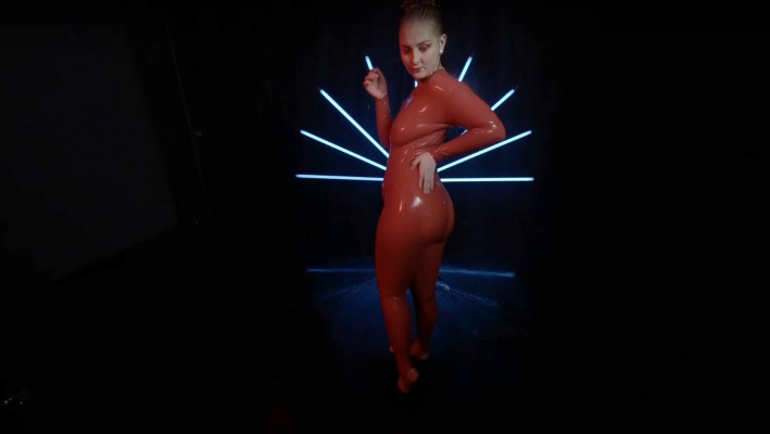 Red Latex Lady Takes A Shower - Image 8