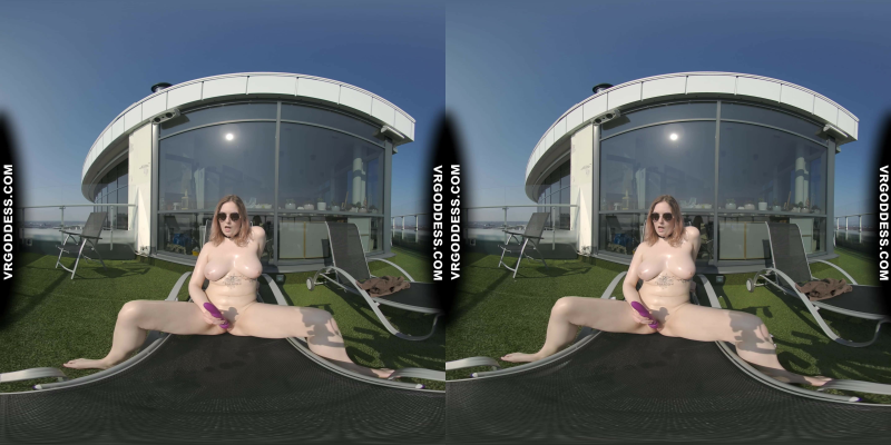 Diana Rooftop Masturbating While Sunbathing Oiling Her Huge Double D Tits Then Hitachi Orgasm - Image 7
